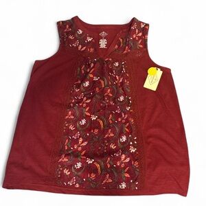 St. John's Bay Burgundy Floral Sleeveless Blouse